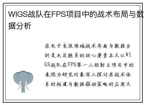 WIGS战队在FPS项目中的战术布局与数据分析