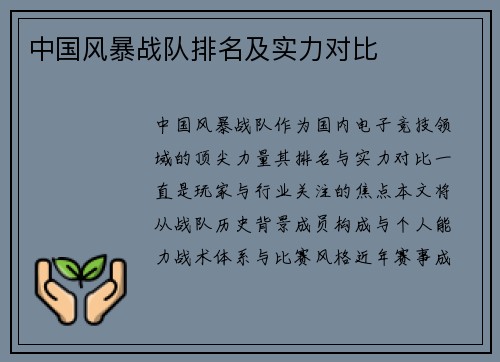 中国风暴战队排名及实力对比